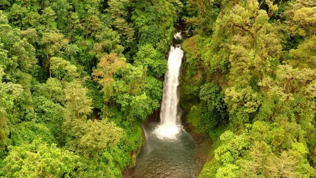 Great waterfall in the jungle of Costa Rica Drone 4K