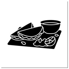 Quesabirria glyph icon. Mexican dish. Tacos made with tender and flavorful birria beef.Food trends concept. Filled flat sign. Isolated silhouette vector illustration