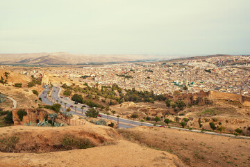 View of Fez City from the viewpoint. Fes el Bali Medina, Morocco, Africa