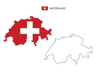 Naklejka premium Switzerland map city vector divided by outline simplicity style. Have 2 versions, black thin line version and color of country flag version. Both map were on the white background.