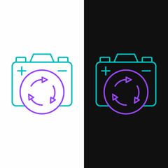 Line Battery with recycle symbol icon isolated on white and black background. Battery with recycling symbol - renewable energy concept. Colorful outline concept. Vector