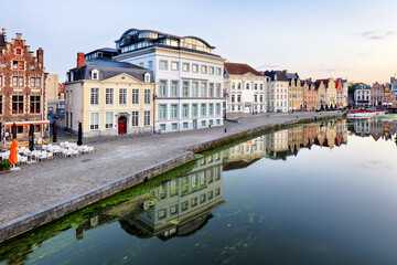 Fototapeta premium Belgium, Ghent - canal and medieval buildings in popular touristic city