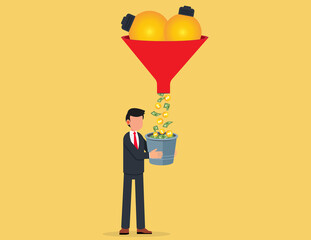 Obraz premium Businessmen turn their thoughts into income. Concept business vector illustration, Financial, Currency.