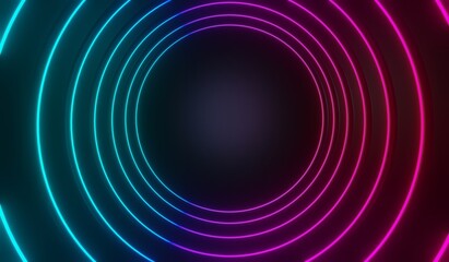3d render of RGB neon light on darkness background. Abstract Laser lines show at night. Ultraviolet spectrum beam scene