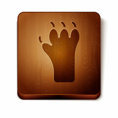 Brown Paw print icon isolated on white background. Dog or cat paw print. Animal track. Wooden square button. Vector