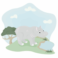 illustration of a hippopotamus in nature