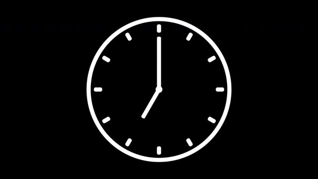 Animation of a clock with time pointers rotating backward. Time travel. Counting 24 Hours. A clock with moving hands. Motion graphics on isolated background.