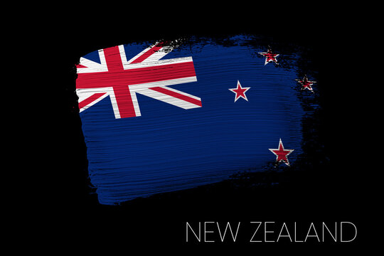 Grunge brush stroke with New Zealand national flag. Watercolor painting flag of New Zealand. Symbol, poster, banner of the national flag. Style watercolor drawing.