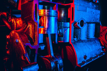 Close up of piston system of a car engine