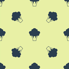 Blue Broccoli icon isolated seamless pattern on yellow background. Vector