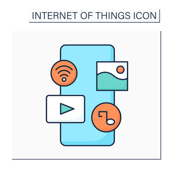 Smart media color icon. Smart internet connection and social media on smartphone. Digital smart technologies concept. Isolated vector illustration