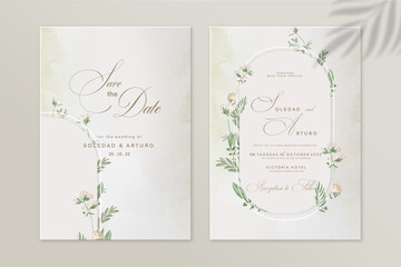 Geometric Wedding Invitation Template with Foliage
