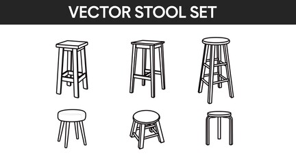 Vector isolated Wooden Stools Set. Black and White Stool Set