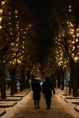 Couple walking down the alley