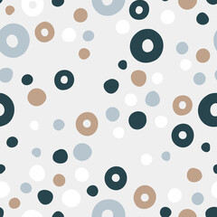 Seamless pattern abstract circles shapes on white background, flat style. Cute print, fabric, wallpaper. Vector illustration