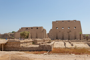 Luxor, Egypt - September 21, 2021: Anscient Temple of Karnak in Luxor - Ruined Thebes Egypt. Walls...