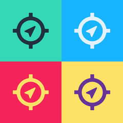 Pop art Compass icon isolated on color background. Windrose navigation symbol. Wind rose sign. Vector