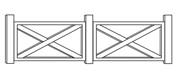 Wooden fence with crossed bars outlined for coloring page on white background