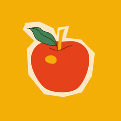 Apple vector illustration on yellow background. Abstract poster with apple. Sticker. Contemporary art. Food concept.