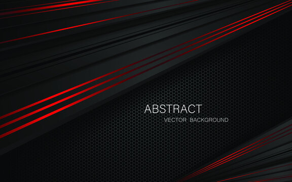 Abstract red and black lines on dark steel mesh background with free space for design. Modern technology innovation concept background. vector illustration
