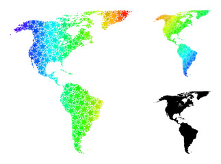 Rainbow gradient star collage map of South and North America. Vector vibrant map of South and North America with rainbow gradients.