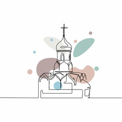 Continuous one simple single abstract line drawing of christian church easter day icon in silhouette on a white background. Linear stylized.