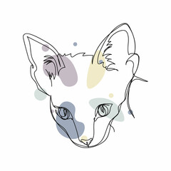 Continuous one simple single abstract line drawing of cute cat face icon in silhouette on a white background. Linear stylized.