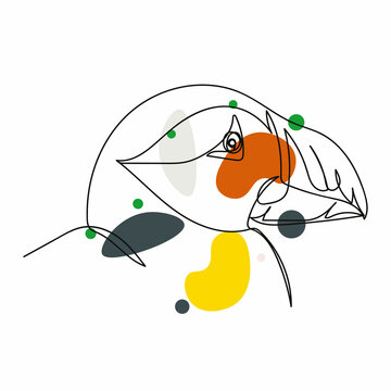 recommend clip art: Continuous one simple single abstract line drawing of atlantic puffin bird portrait icon in silhouette on a white background. Linear stylized.