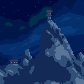 Pixel Art Mountain Night View