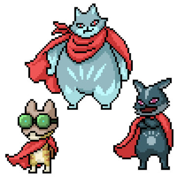 pixel art cat team hero