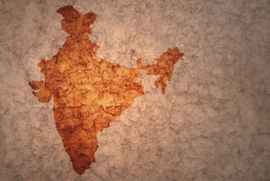 map of india on a old vintage crack paper background