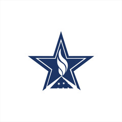 Fototapeta premium Burning torch against the background of star. Design of the Memorial Day logo. American National Celebration icon sign, symbol. Isolated vector illustration element.