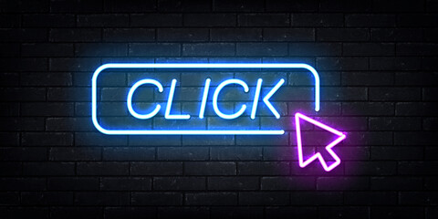 Vector realistic isolated neon sign of Click button logo for decoration and covering on the wall background.
