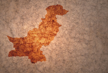 map of pakistan on a old vintage crack paper background