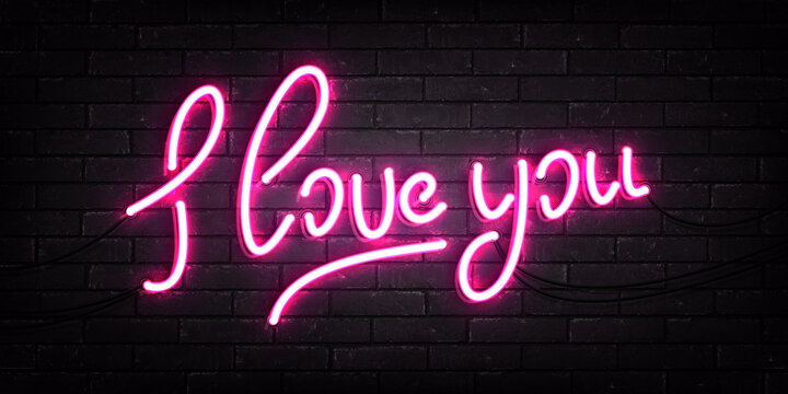 Vector realistic isolated neon sign of I Love You on the wall background. Concept of Valentine's Day.