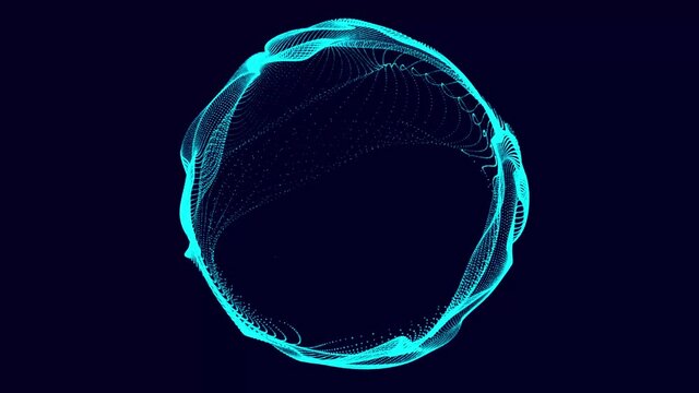 Abstract sphere. Network of dots. Abstract digital background. 3d rendering. 4K video. Seamless loop.
