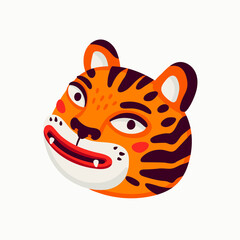Fototapeta na wymiar Tiger vector head, cartoon tiger funny face on white background.