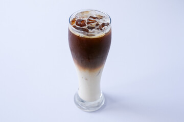 iced latte coffee glass on white background.