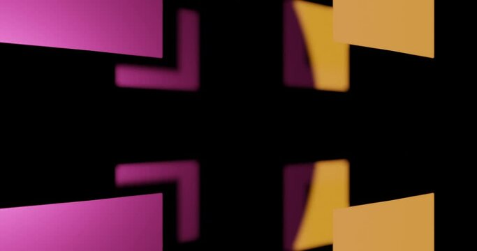 3d render with yellow and purple squares on a black background