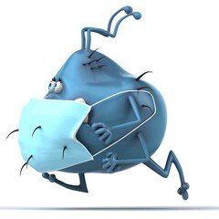 Fun 3D illustration of a cartoon microbe with a mask
