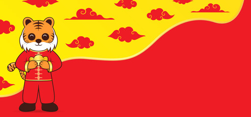 Chinese new background with tiger character and red cloud. Red lunar festival. Vector illustration