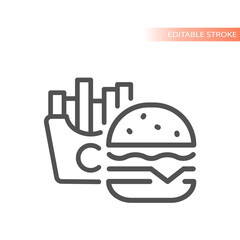 French fries or chips and burger line icon. Fast food outlined symbol.