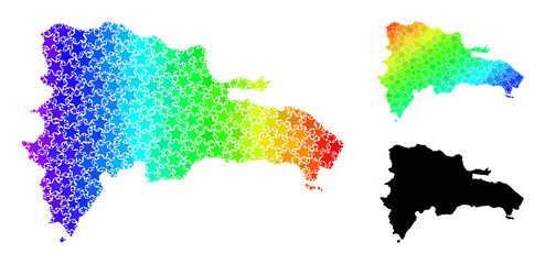 Spectrum gradient star collage map of Dominican Republic. Vector vibrant map of Dominican Republic with spectrum gradients.