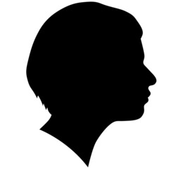 Black silhouette of young girl with short haircut in profile