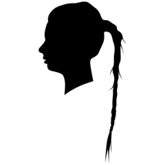 Black silhouette of young girl with long braid in profile