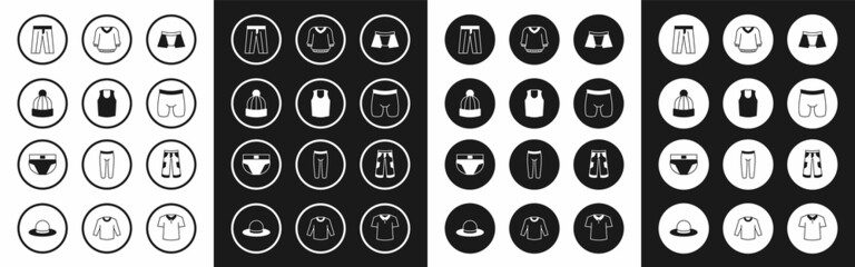 Set Men underpants, Undershirt, Winter hat, Pants, Cycling shorts, Sweater, and icon. Vector
