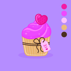 Cute cartoon cupcake in pink color vector illustration. Isolated object vector. Flat cartoon style