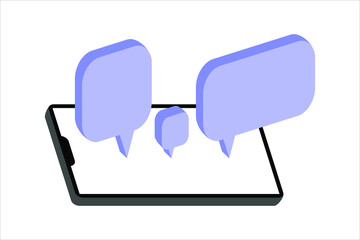 Isometric empty chat bubbles on smartphone. Concept of social media posts, SMS, comments. Vector illustration isolated on white background. EPS 10