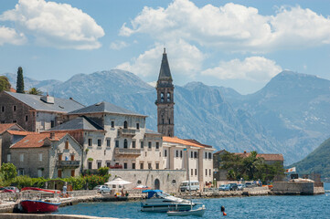 Naklejka na ściany i meble View of the Perast Old Town and Saint Nicholas church, Bay of Kotor, Montenegro