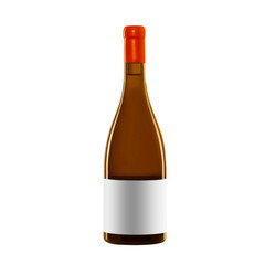 white wine bottle with blank label isolated on white background.